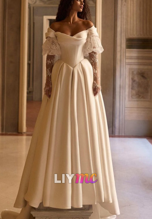 Satin A-Line Wedding Dress with Detachable Sleeves