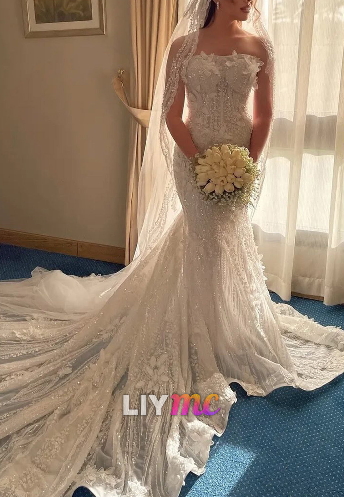 Strapless Mermaid Wedding Dress with Cathedral Train