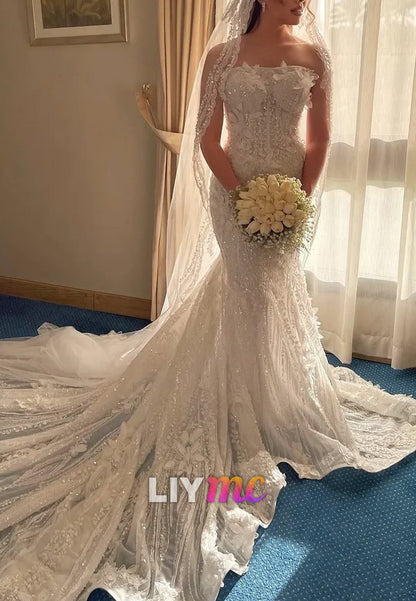 Strapless Mermaid Wedding Dress with Cathedral Train