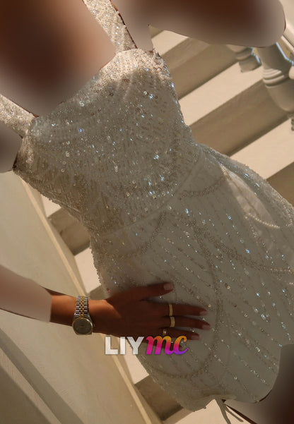 Beaded Sequin Mini Dress with Scalloped Hem