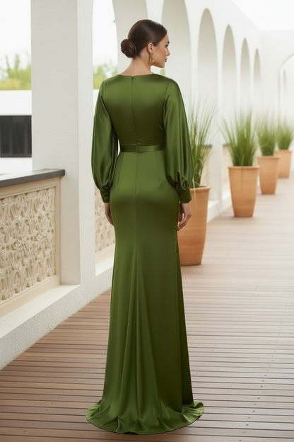 Draped Long Sleeve Column Gown