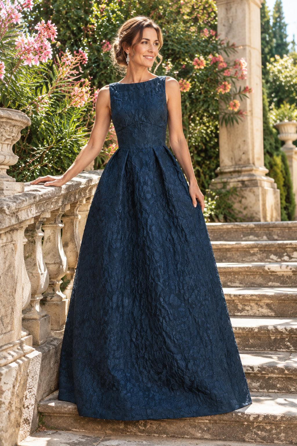 Textured Corset Bodice Pleated Ball Gown