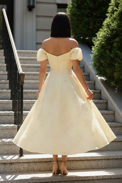 Off-the-Shoulder A-Line Jacquard Midi Dress
