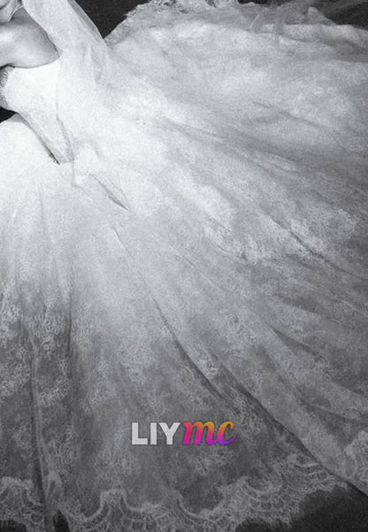 Strapless Lace Ball Gown Wedding Dress with Train