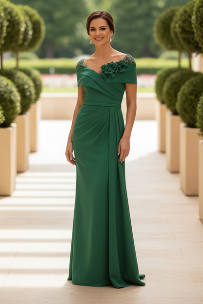 Floral Draped Off-the-Shoulder Evening Gown
