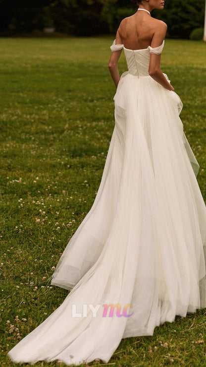 Ruched Tulle A-Line Wedding Dress with Train