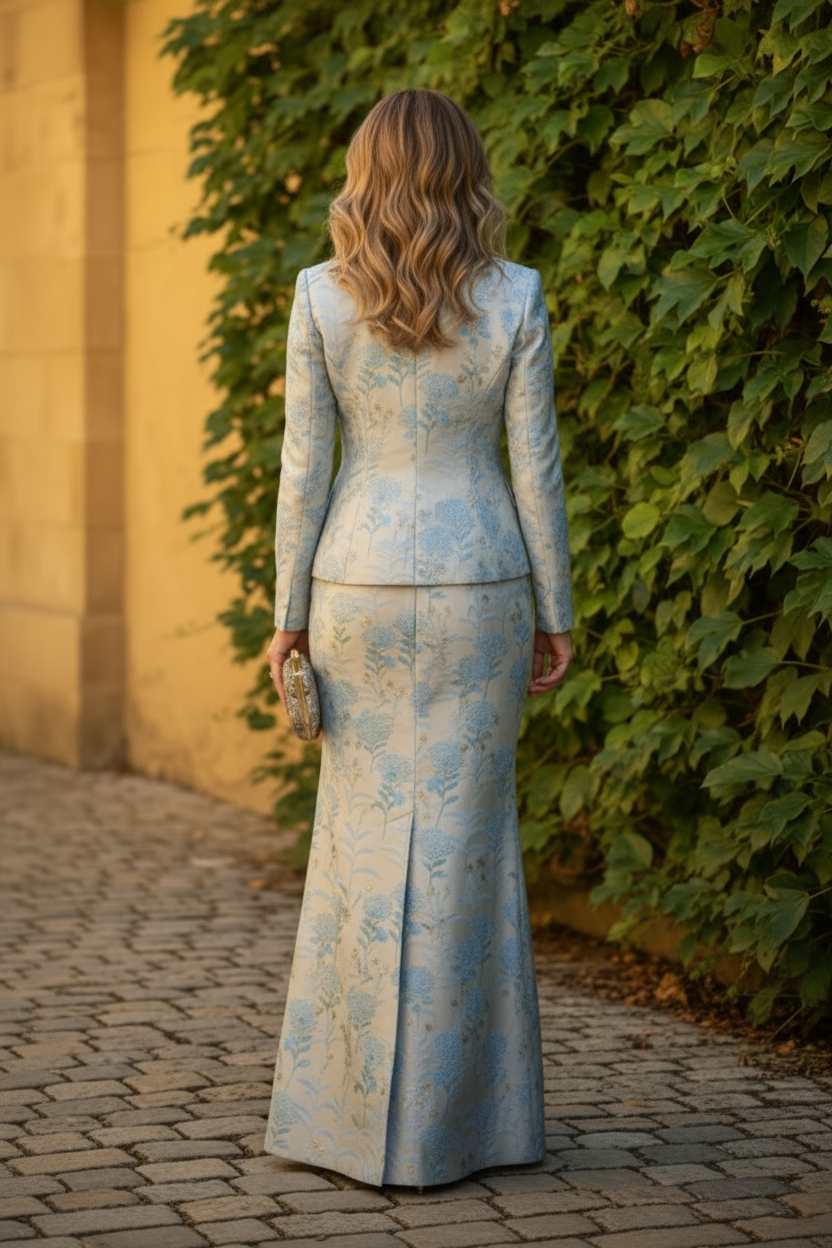 Floral Jacquard Blazer & Maxi Mermaid Skirt Set