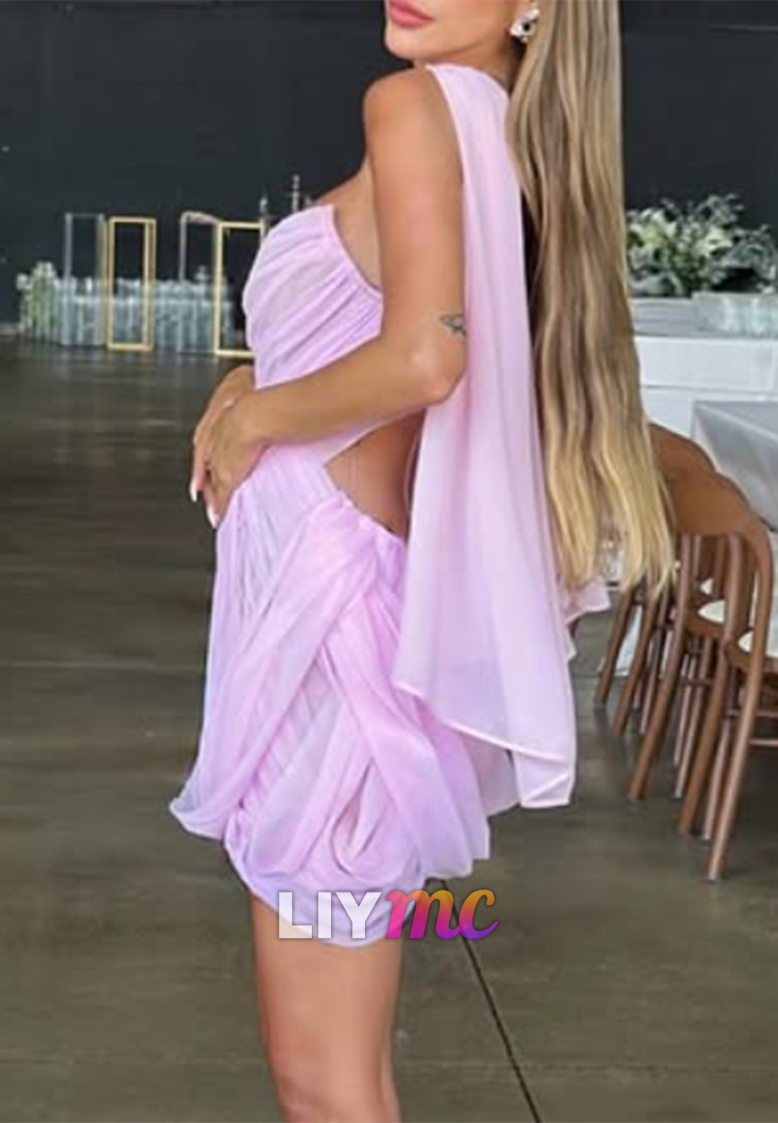 Halter Wrap Draped Chiffon Mini Dress