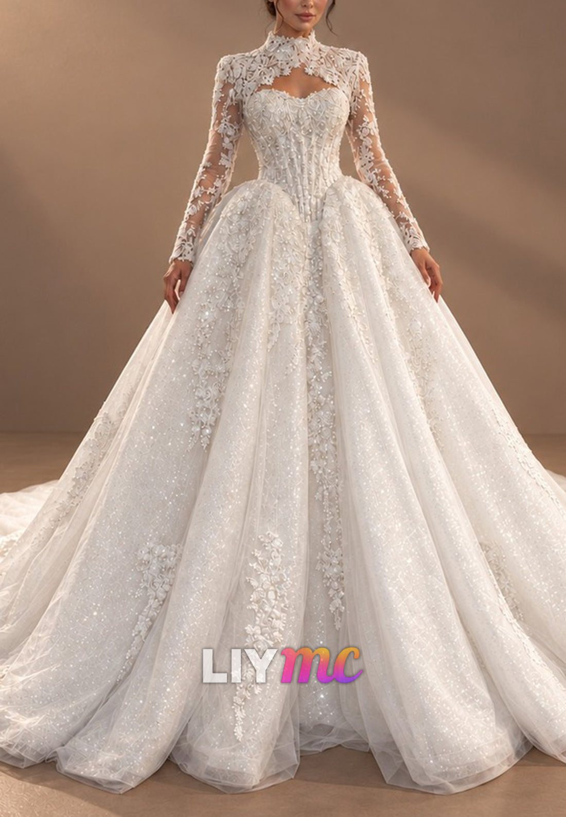 Glitter Lace Ball Gown Wedding Dress with Jacket