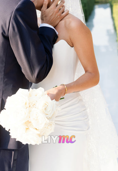 Strapless Pleated Satin Mermaid Wedding Gown