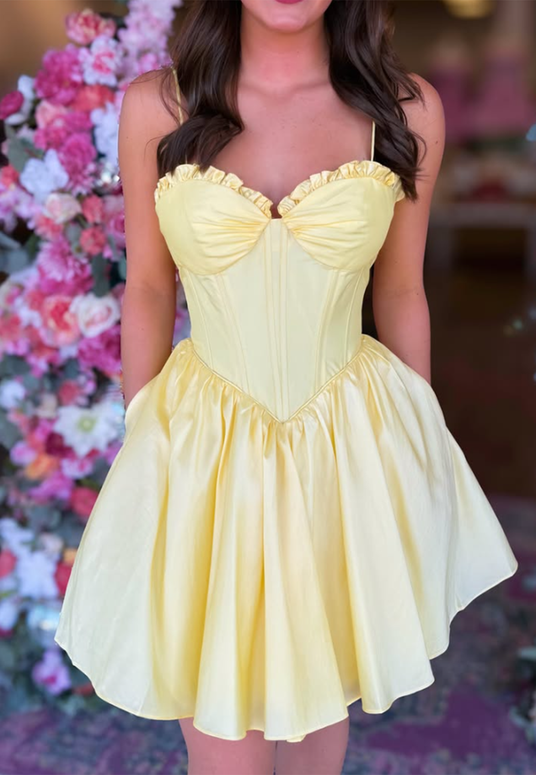Corset Mini Dress with Ruffled Sweetheart Neck
