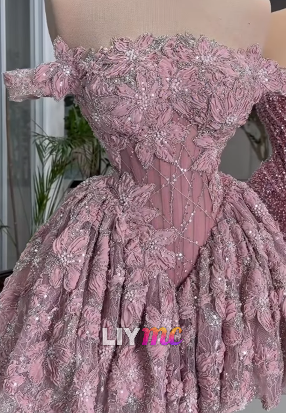 3D Floral Off-the-Shoulder Corset Mini Dress