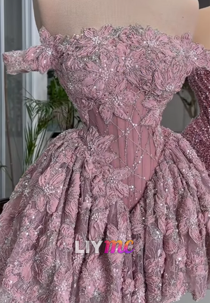 3D Floral Off-the-Shoulder Corset Mini Dress
