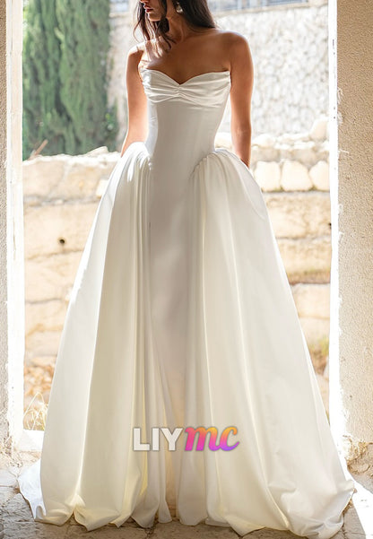 Strapless Ruched Bodice Wedding Dress with Overskirt