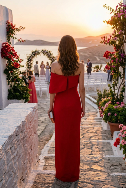 Asymmetric Fold Column Evening Gown