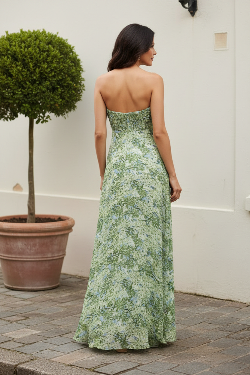 Strapless Floral Empire A-Line Maxi Dress