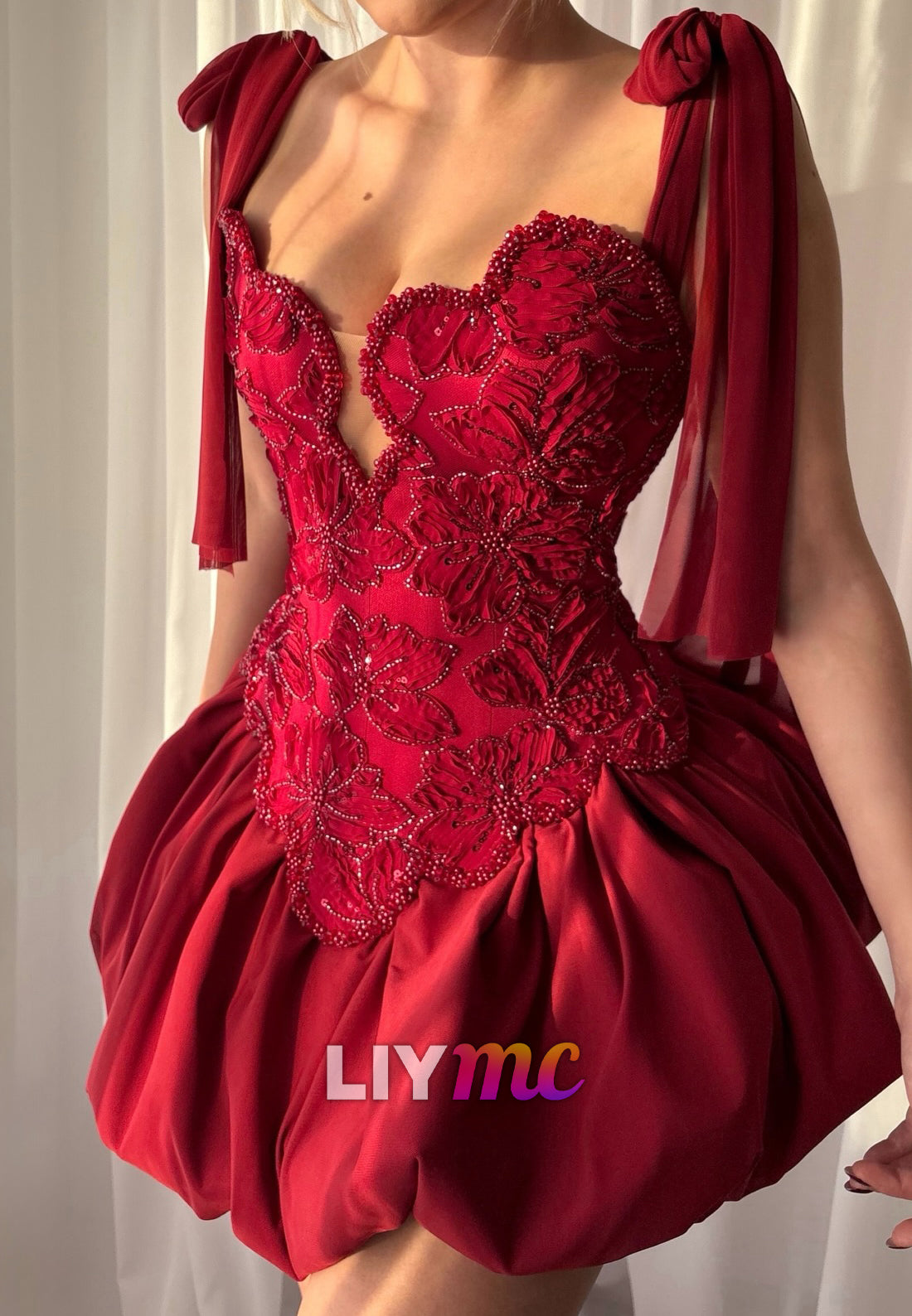 Beaded Lace Corset Bubble Mini Dress