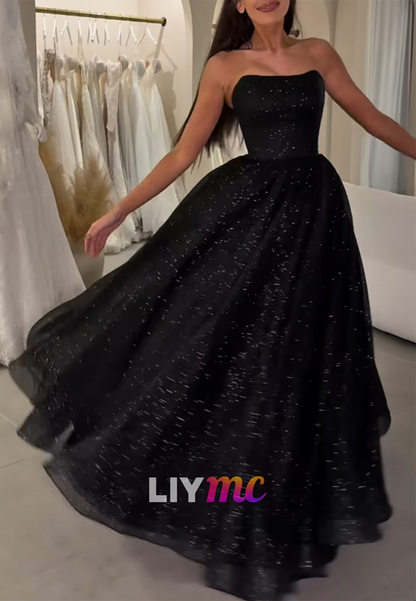 Strapless Glitter Ball Gown with Lace-Up Corset