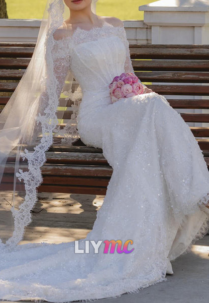 Off-the-Shoulder Lace Mermaid Wedding Dress