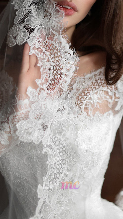 Lace Long-Sleeve Ball Gown Wedding Dress