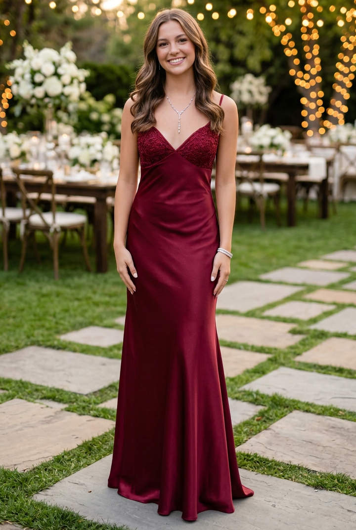 Lace-Cup Tie-Back Satin Maxi Slip Dress