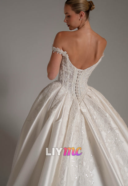 Corset Ball Gown Wedding Dress with Lace Appliques