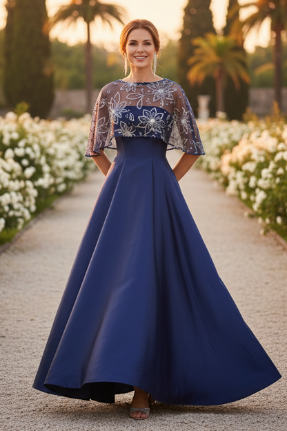 A-Line Evening Gown with Sequin Capelet