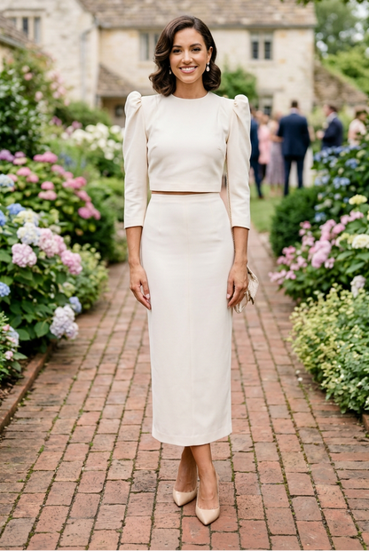 Two-Piece Column Maxi Set with Puff Sleeves