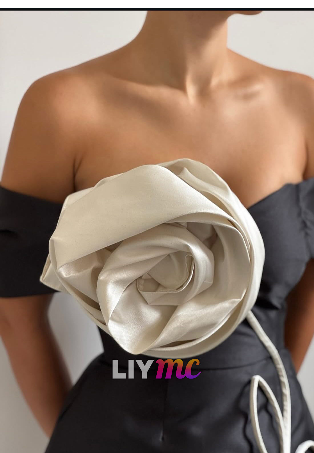 Off-The-Shoulder Asymmetrical Mini Dress with 3D Rose