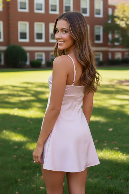 Satin Ruched Bust Mini Dress with Neck Scarf