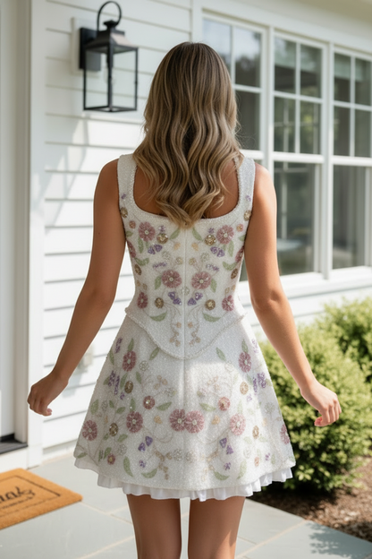 Floral Beaded Corset and Shorts Two-Piece Set
