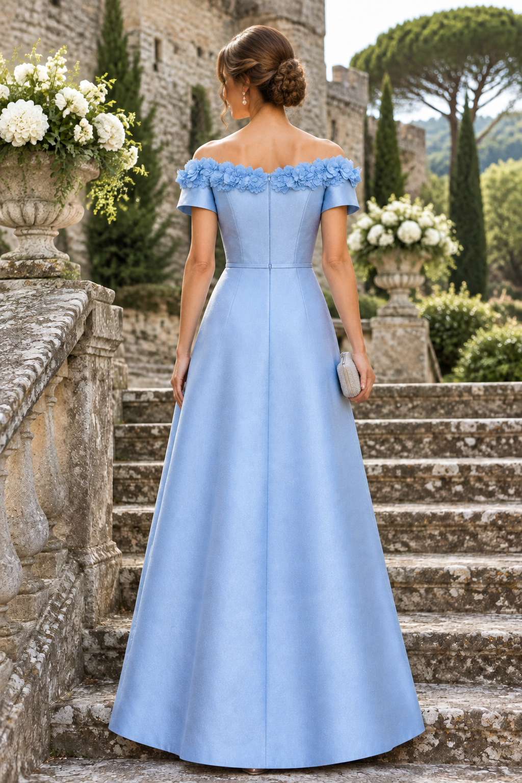 Floral Off-the-Shoulder A-Line Evening Gown
