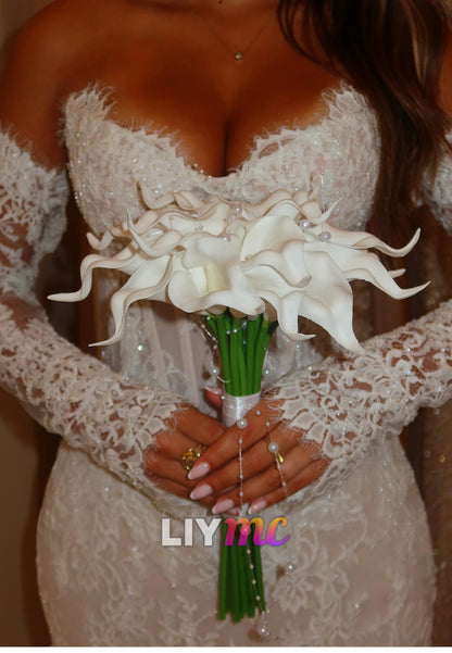 Off-the-Shoulder Lace Mermaid Wedding Dress with Corset