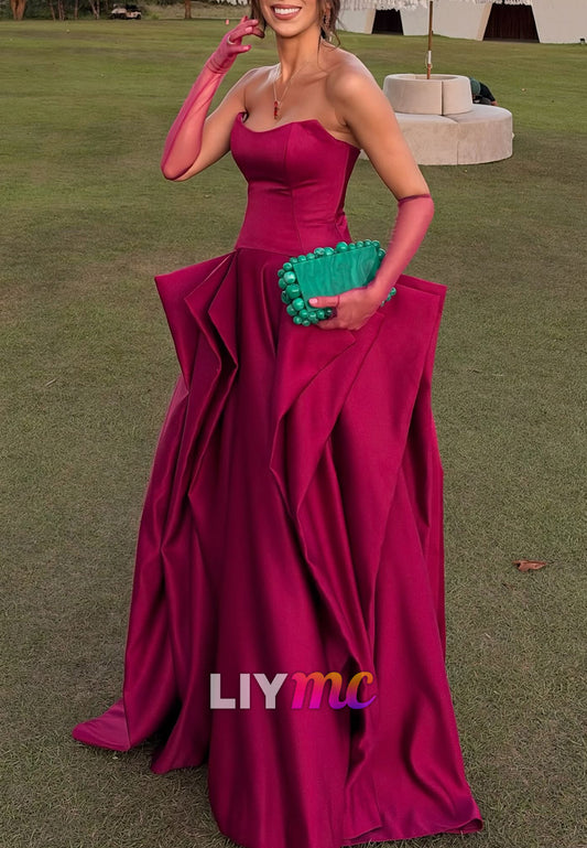 Strapless Sculptural Peplum Gown with Train