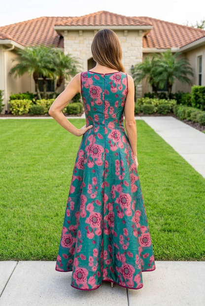 Floral Print Sleeveless A-Line Maxi Dress