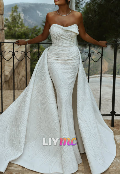 Strapless Beaded Mermaid Wedding Dress with Train