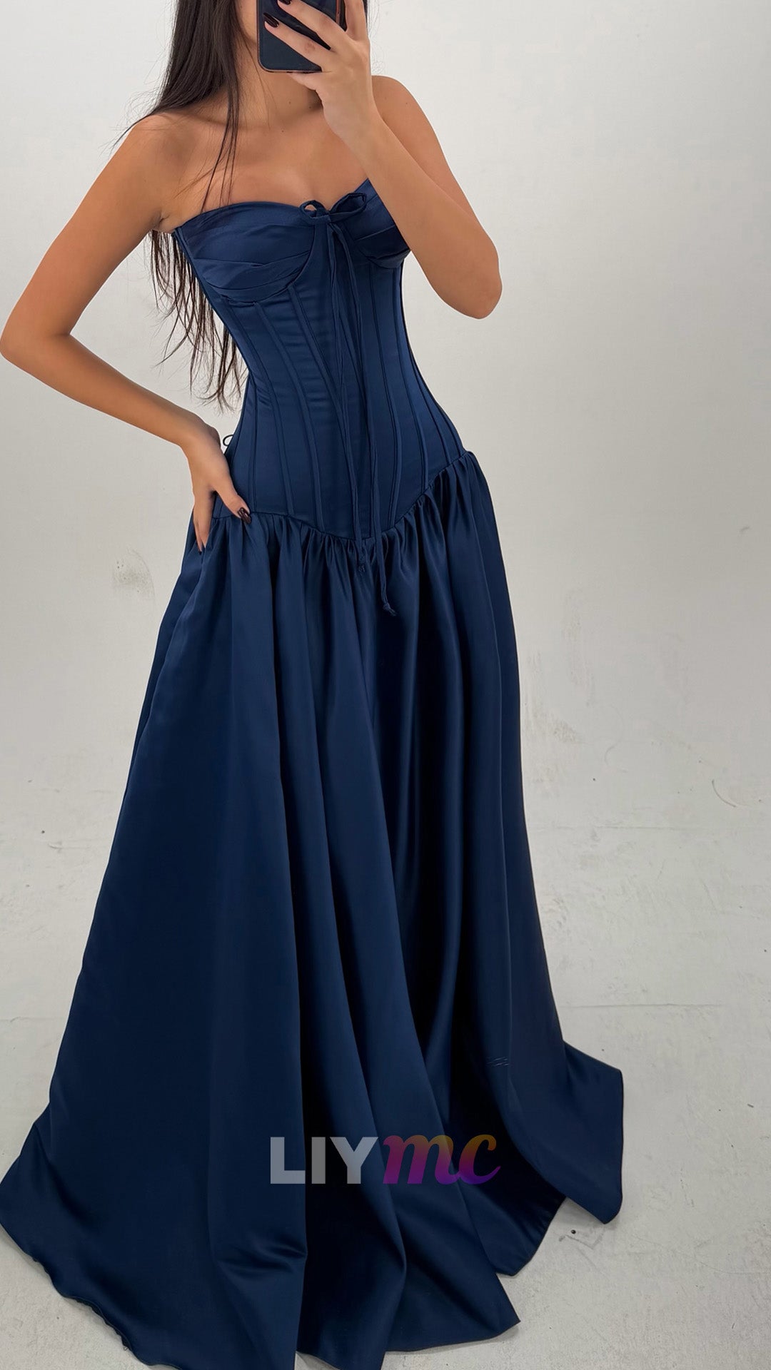 Corset Bodice Drop-Waist Satin Gown
