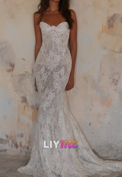 Strapless Sweetheart Lace Mermaid Wedding Dress