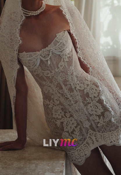 Pearl-Embellished Lace Corset Mini Dress