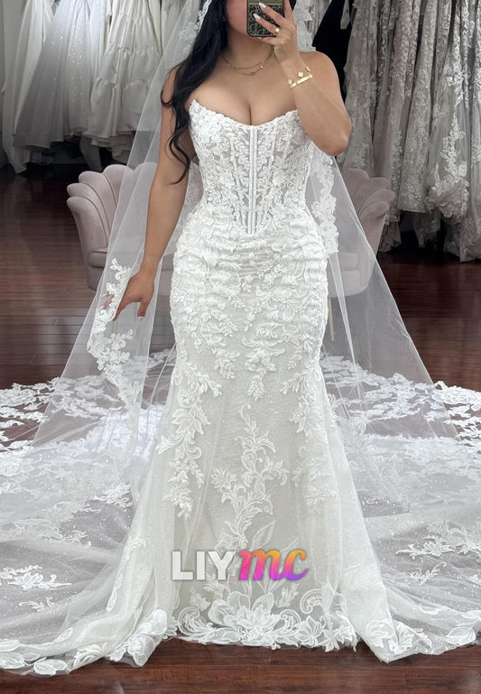 Strapless Lace Mermaid Wedding Dress with Corset Bodice