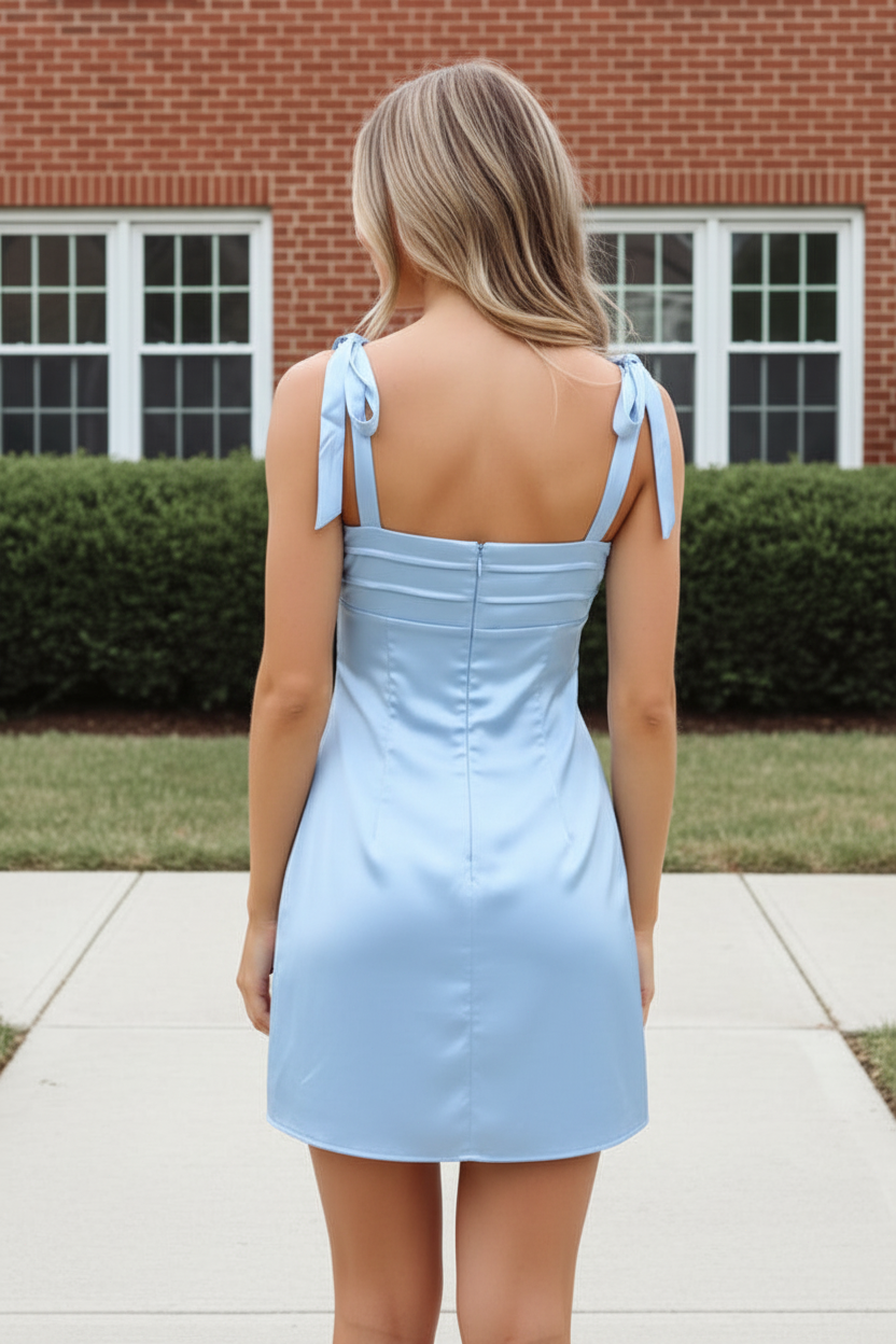 Satin Tie-Strap Mini Dress with Cut-Out Back