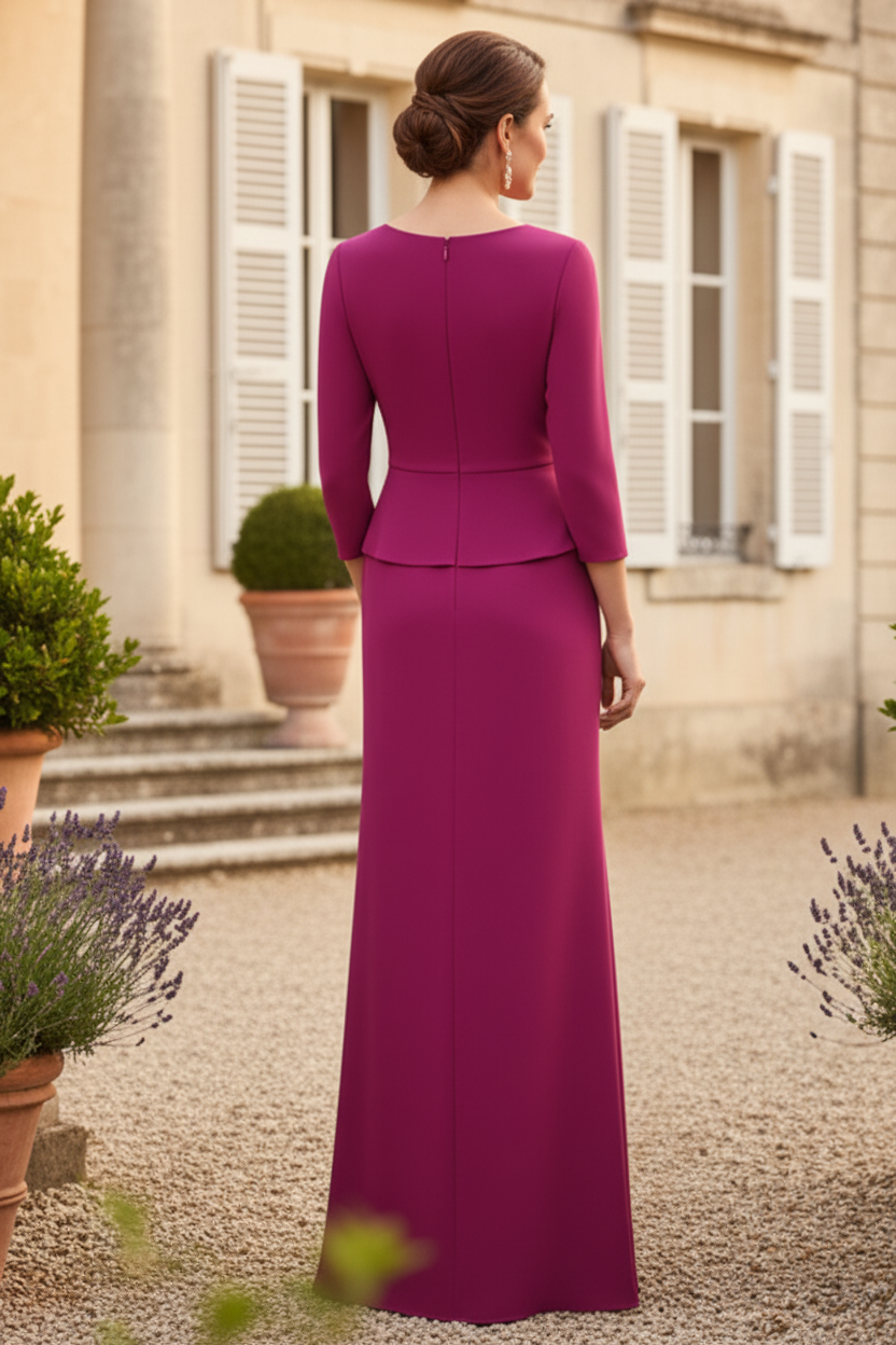 Draped Asymmetrical Gown with Waist Applique