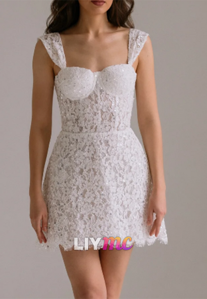Sequin Lace Bustier Mini Dress with Straps