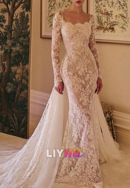 Illusion Long Sleeve Lace Mermaid Wedding Dress