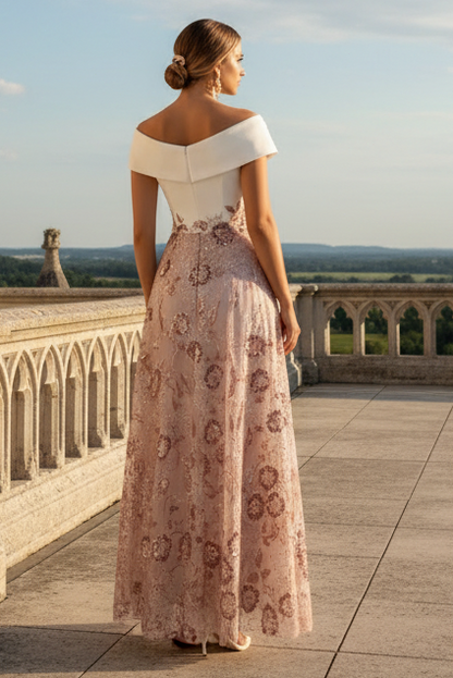 Off-the-Shoulder Embroidered A-Line Evening Gown