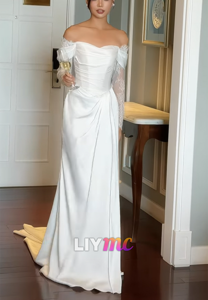 Off-The-Shoulder Ruched Satin Wedding Dress