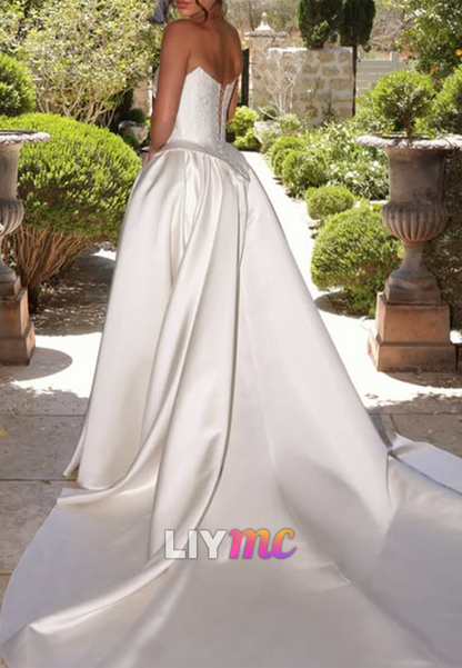 Strapless Sweetheart Satin A-Line Wedding Gown