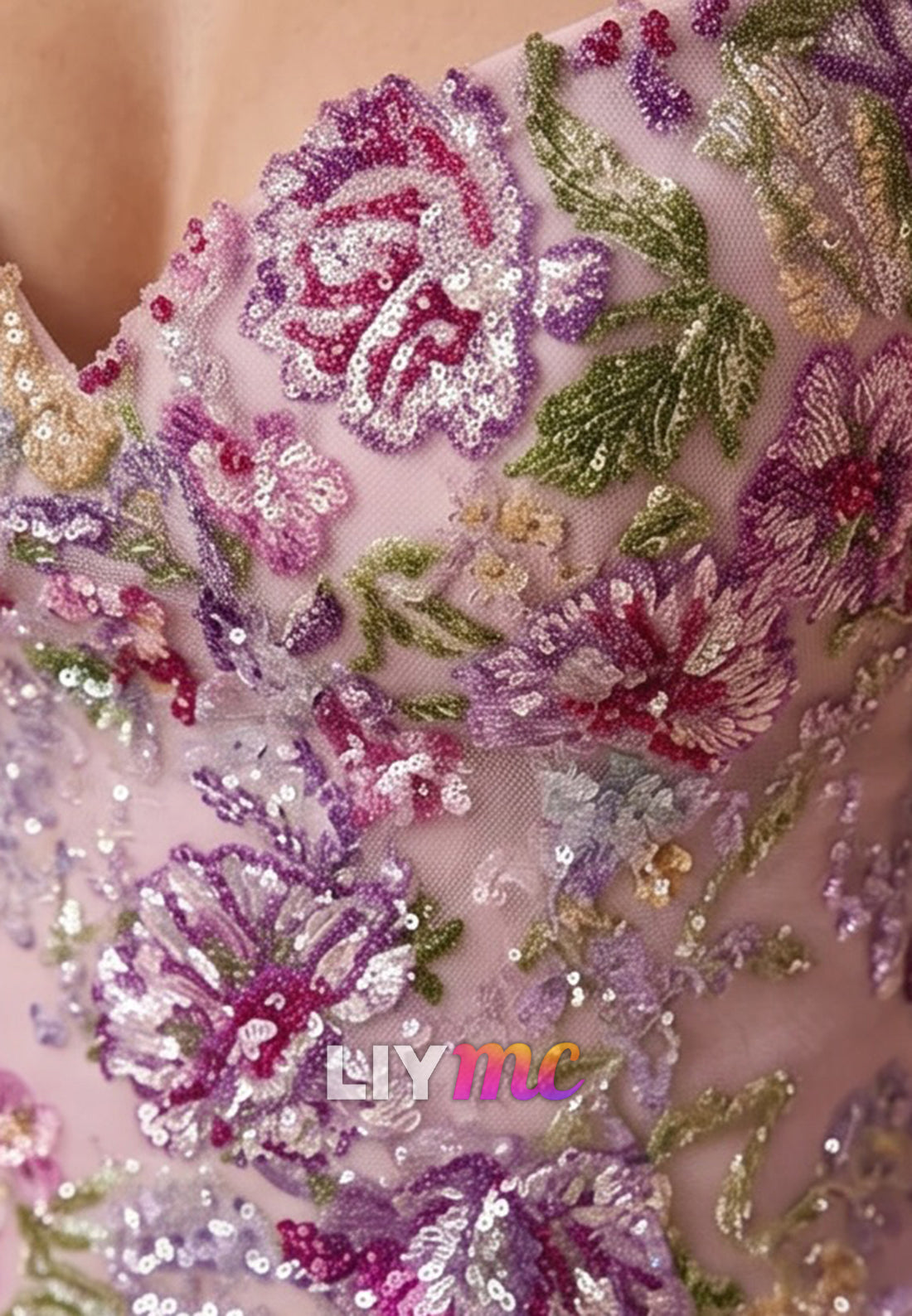 Strapless Floral Embroidered Tulle Mini Dress