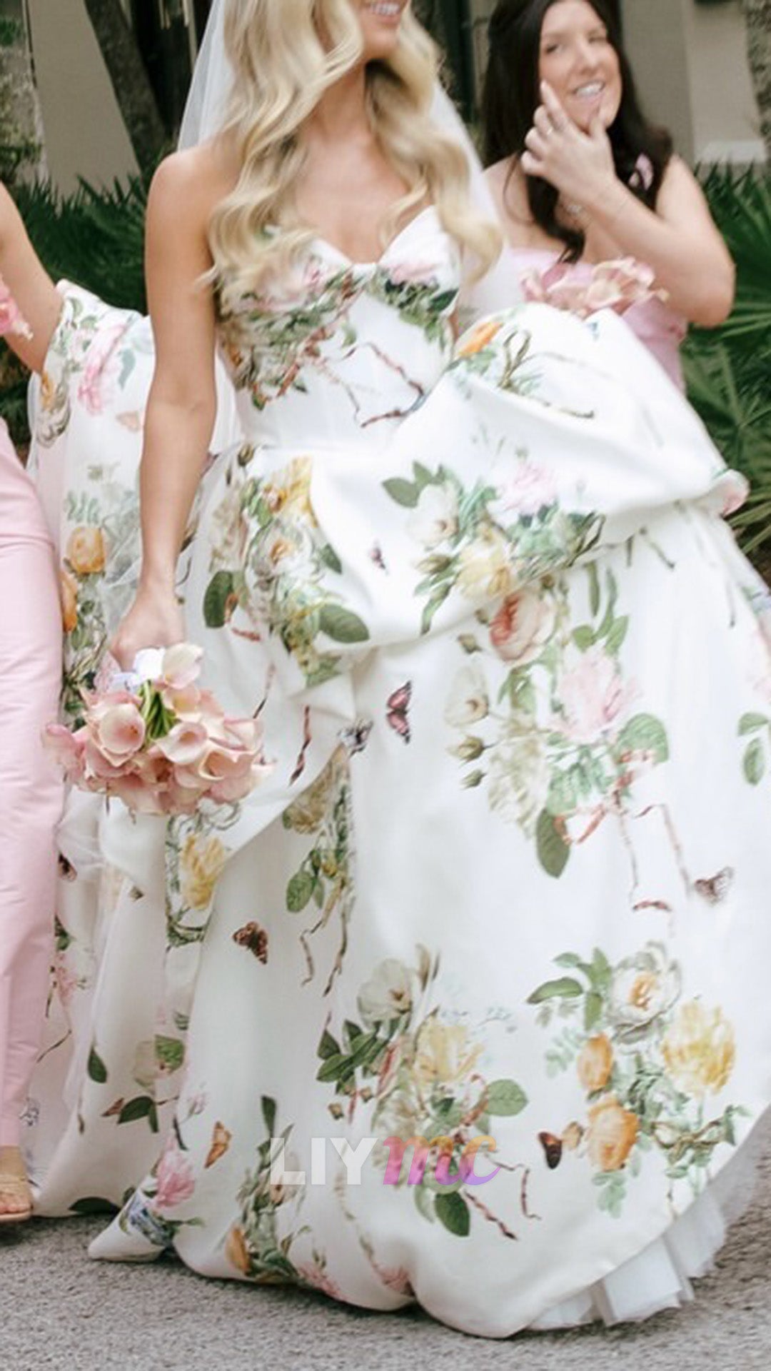 Floral Print Ball Gown Wedding Dress