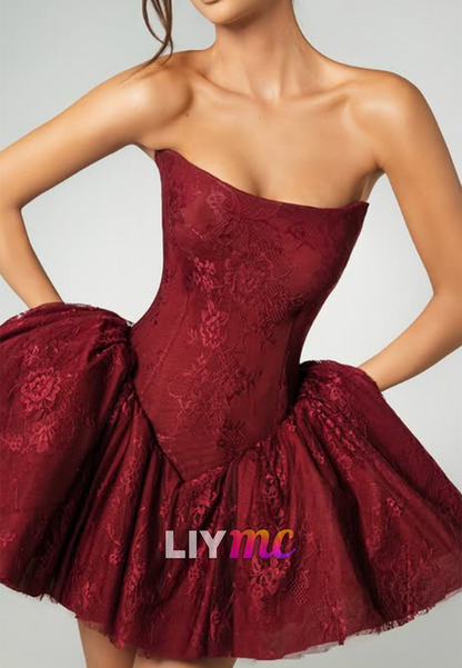 Strapless Lace Corset Mini Dress with Bubble Skirt